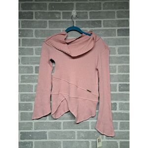 Baby Phat Womens Vintage Ribbed Asimatric Turtle Neck Long Sleeve Pink Blouse XL